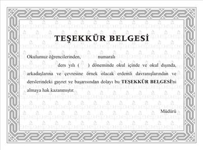 Teşekkür Belgesi 